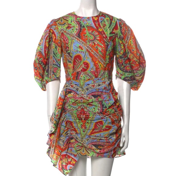 Rhode Pia Draped Ruched Printed Cotton-Voile Mini Dress Size XS - Picture 6 of 11